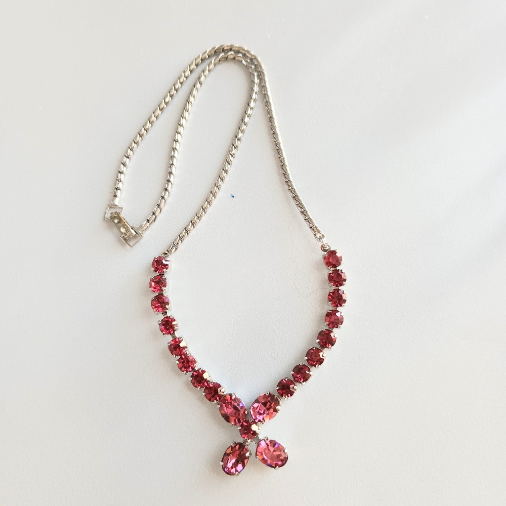Vintage Kramer Pink Rhinestone Silver Tone Choker Necklace